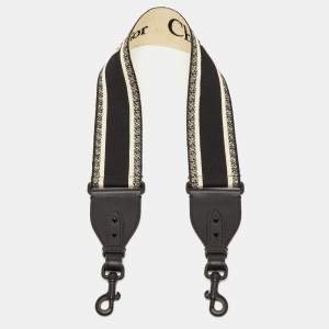 مملوكة مسبقًا حمالة حقيبة كتف ديور كانفاس بشعار أبيض وأسود وجلد