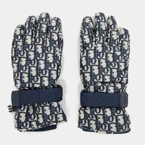 مملوكة مسبقًا Dior Navy Blue Polyester Oblique Ski Gloves
