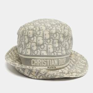 Pre Owned Christian Dior Blue Oblique Jacquard Bucket Hat 57cm