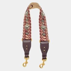 مملوكة مسبقًا Dior Studded Shoulder Bag Strap Burgundy/Beige Oblique Canvas and Leather 