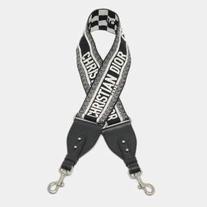 مملوكة مسبقًا Dior Bag Shoulder Strap Black/White Embroidered Canvas and Leather