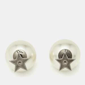 مملوكة مسبقًا Dior Star Mise En Dior Tribal Faux Pearl Silver Tone Earrings 