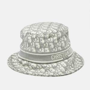 Pre Owned Christian Dior Grey Oblique Jacquard Bucket Hat Size 58