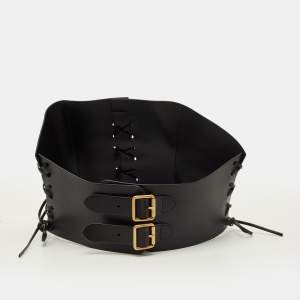 Pre Owned Dior D Lace Corset 85 CM Wide Belt Black Leather