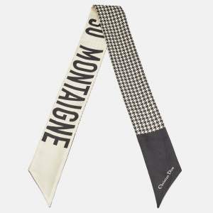 Pre Owned Dior Black & beige 30 Montaigne Printed Silk bandeau