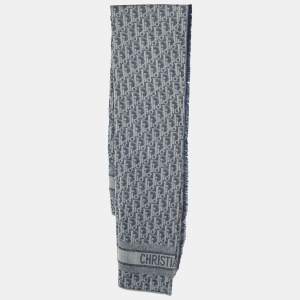 Pre Owned Dior Navy Blue Oblique Square Silk Scarf