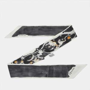 Pre Owned Christian Dior Black/White Printed Silk Univers Mitzah 