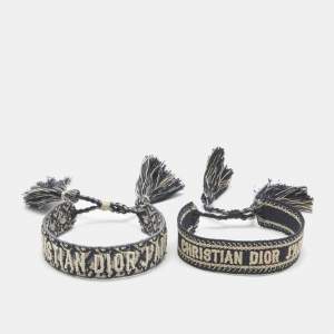 Pre Owned Dior J'Adior Woven Fabric Adjustable Tassel Bracelet Set of 2