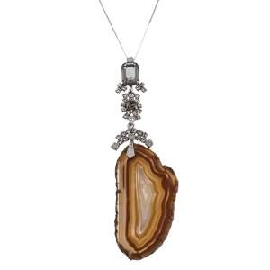 Dior Crystal Agate Silver Tone Long Pendant Necklace