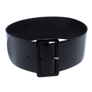 مملوكة مسبقًا Dior Black Patent Leather Wide Waist Belt 95CM