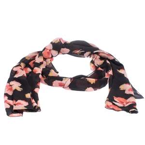 مملوكة مسبقًا Dior Black Floral Print Silk Ruffled Hem Scarf