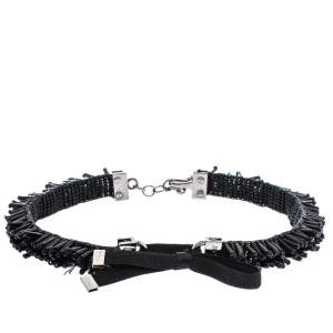 Pre Owned Dior Black Bead Embellished Bow Hook Choker Necklace