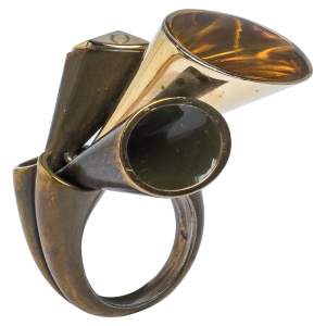 Pre Owned Dior Aged Brass Tone Chester Cocktail Ring Size EU 54.5