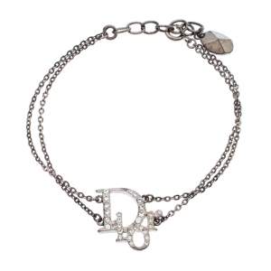 Pre Owned Dior Oblique Crystal Silver Tone Bracelet