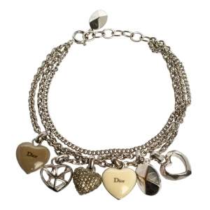 Pre Owned Dior Silver Tone Pop Hearts Charm Layered Bracelet