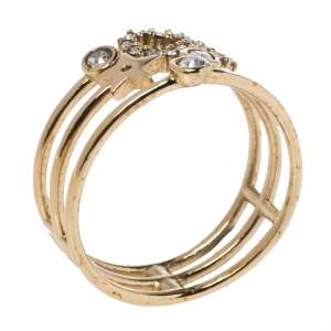 Pre Owned Dior CD Crystal Gold Tone Shiny D Ring Size 55
