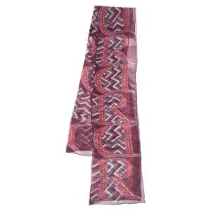Dior Burgundy Logo and Chevron Printed Silk Scarf