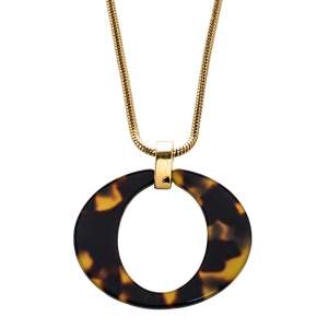 Pre Owned Dior Vintage Tortoishell Effect Signature O Pendant Necklace