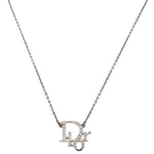 مملوكة مسبقًا Dior Logo Crystal Silver Tone Pendant Necklace