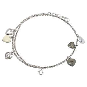 Pre Owned Dior Silver Tone Pop Hearts Charm Layered Bracelet