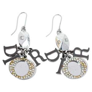 مملوكة مسبقًا Dior Silver Tone Crystal Drop Hook Earrings