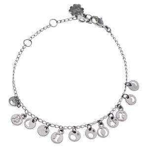 Dior Silver Tone Logo Cut Out Charm Bracelet