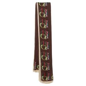 Dior Brown Silk Oblique Border Print Scarf