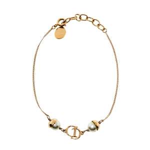Pre Owned Dior Mise En Dior Faux Pearl Gold Tone Bracelet