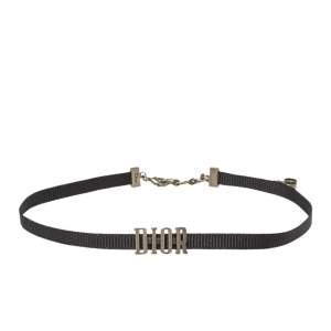 Pre Owned قلادة ديور شوكر شعار الماركة معدن فضي اللون عتيق و أسود