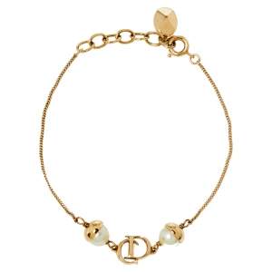 مملوكة مسبقًا Dior Mise en Dior Faux Pearl Gold Tone Bracelet