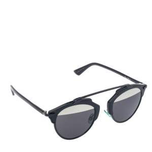 Dior Black/ Grey & Silver Mirrored SoReal Round Sunglasses