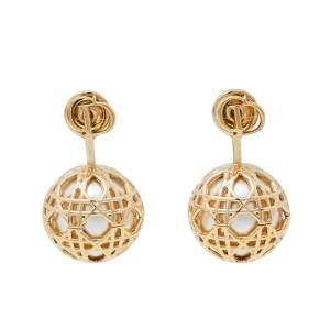 Pre Owned Dior Faux Pearl Secret Cannage Drop Earrings
