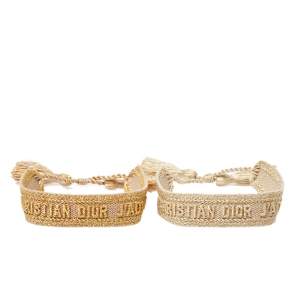 Pre Owned Christian Dior J'Adior Metallic Embroidered Canvas Friendship Bracelet Set of 2 