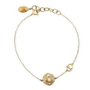 Pre Owned Dior Secret Cannage Faux Pearl Gold Tone Bracelet