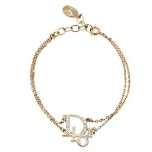 Pre Owned Dior Oblique Crystal Gold Tone Bracelet