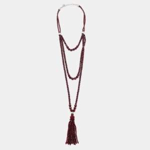 Dior Vintage Garnet Beaded Tassel Pendant Multi Strand Necklace 
