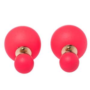Pre Owned Dior Tribale Mise en Dior Neon Pink Gold Tone Stud Earrings