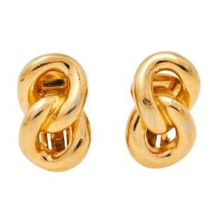 Pre Owned Dior Vintage Gold Tone Chain Link Clip On Earrings