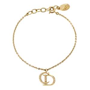 مملوكة مسبقًا Dior CD Logo Charm Crystal Gold Tone Bracelet