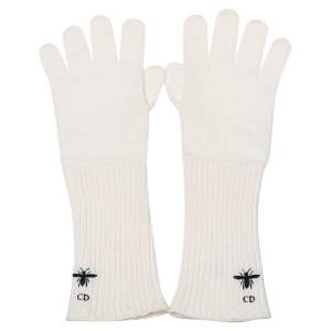 Dior Ivory Rib Knit Cashmere Gloves