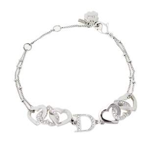 Pre Owned Dior Interlocking Heart Crystal Silver Tone Bracelet