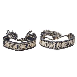 Pre Owned Dior J'adior & Oblique Navy Blue Cotton Embroidered Set of Two Bracelets