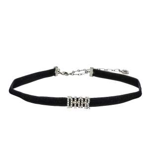 Pre Owned Dior Black Velvet Crystal Dior Logo Choker 