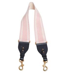 Dior Pink/White Logo Embroidered Canvas and Leather Shoulder Strap