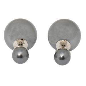 Dior Mise en Dior Tribales Grey Faux Pearl Silver Tone Stud Earrings