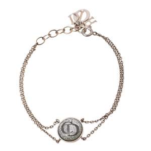 Dior Silver Tone Metallic CD Inlay Charm Bracelet 