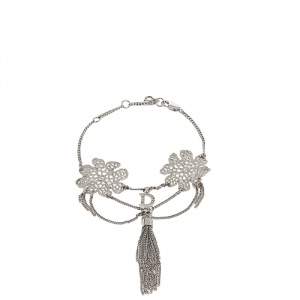 مملوكة مسبقًا Dior Silver Tone Crystal Floral Tassel Bracelet