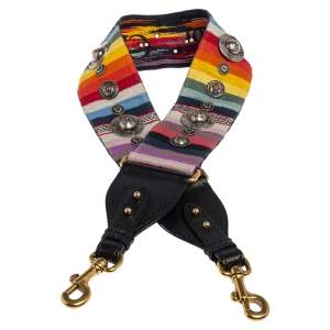 Dior Multicolor Studded Canvas and Leather Bohemian Inspired Shoulder Strap