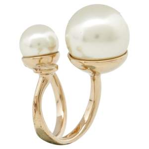 Pre Owned Dior Ultradior Faux Pearl Gold Tone Ring Size 50.5