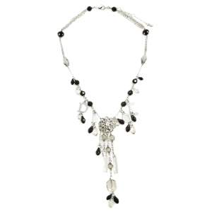 مملوكة مسبقًا Dior Silver Tone Crystal Embellished Logo Charm Necklace